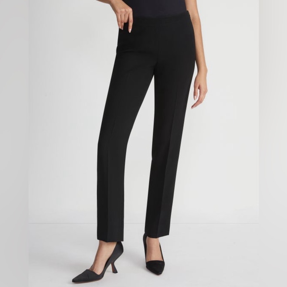 Lafayette 148 Bleecker Pants Size 10 Black Slim Leg Trouser Minimalist Designer - Picture 1 of 16